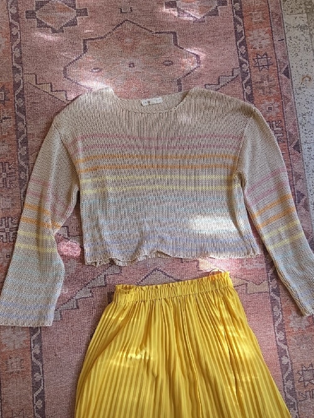 Lovestitch knitted top and Bright Yellow Pleated Midi Skirt from J Crew - Picture 2 of 6